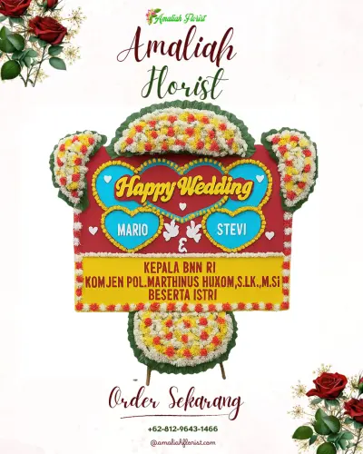 Karangan Papan Bunga Pernikahan di Druju